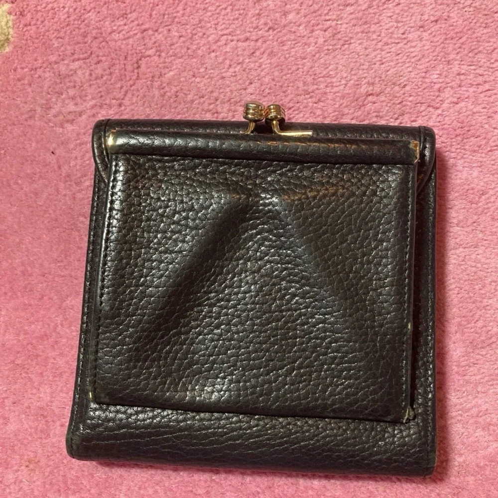 Vintage Dooney and Bourke Black Pebbled Leather Wallet/Kiss Lock Coin Section